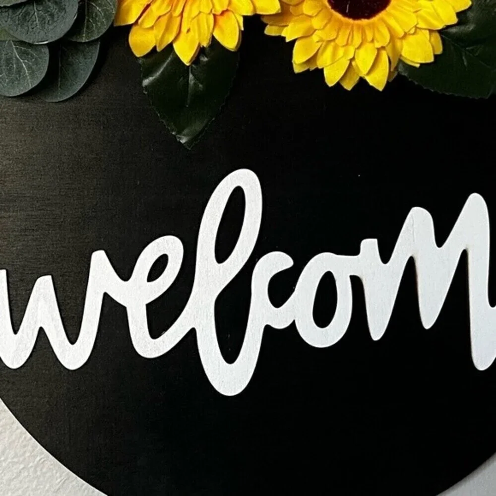 Welcome wood sigh Sunflower 12” diameters